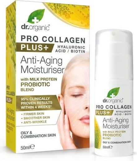 Dr Organic Pro Collagen Plus Anti Aging Moisturiser with Milk Protein Probiotic Blend 50ml